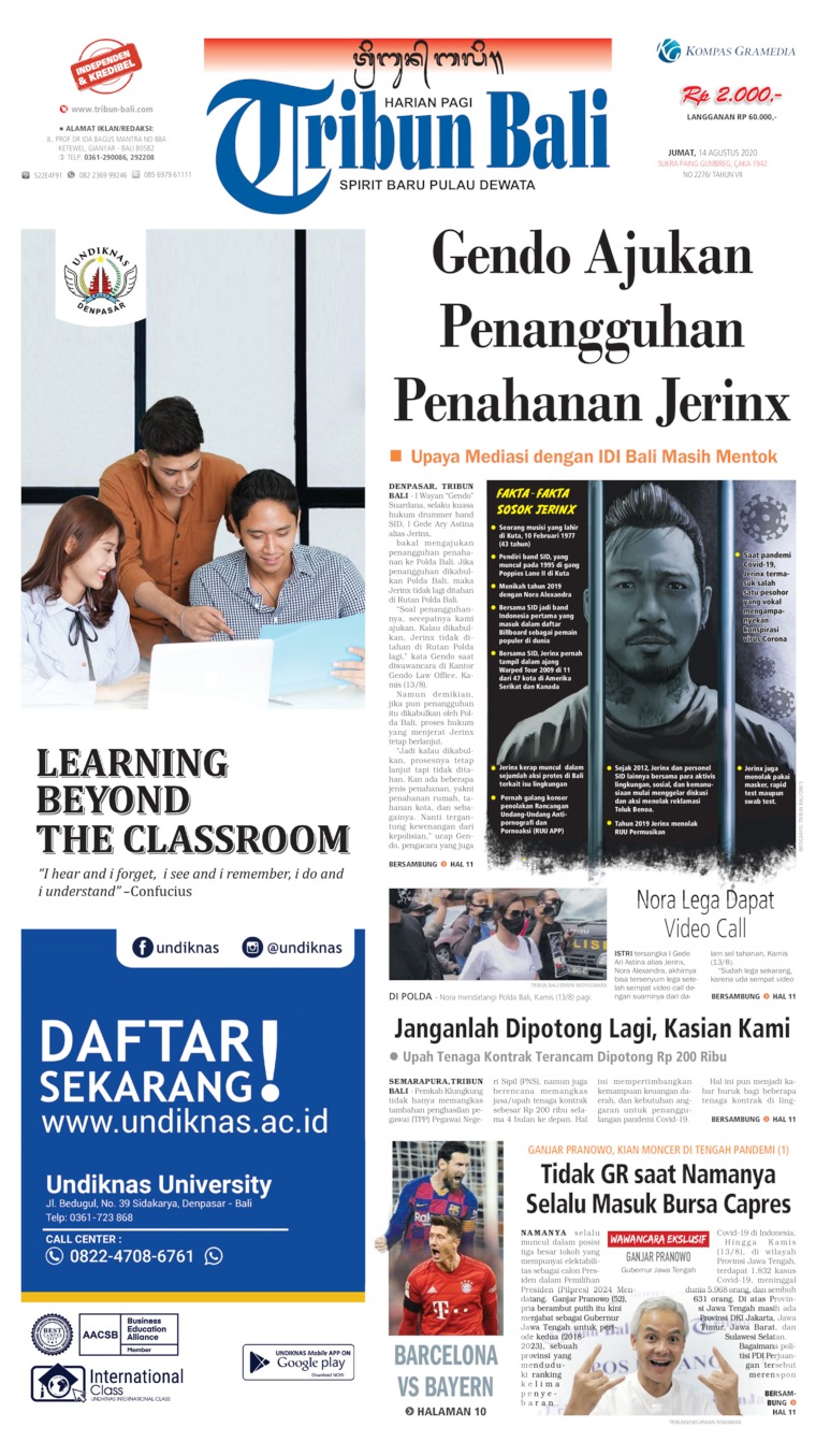 Tribun Bali Newspaper 14 August 2020 Gramedia Digital gramedia digital