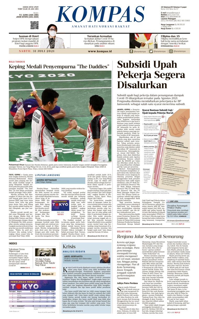 Kompas Newspaper 31 July 2021 Gramedia Digital