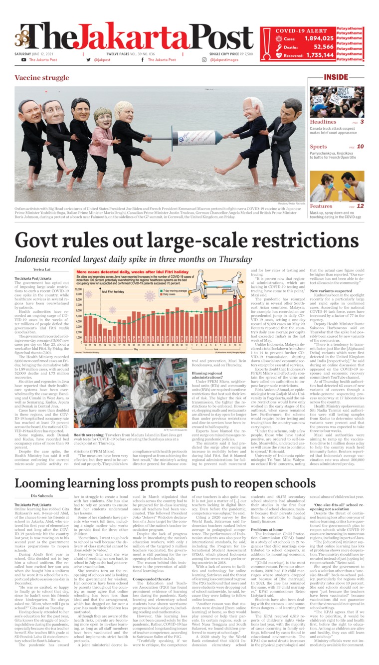 The Jakarta Post Newspaper 12 June 21 Gramedia Digital