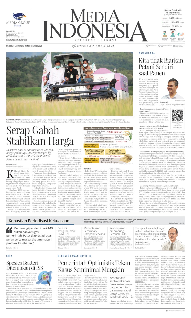 Media Indonesia Newspaper 22 March 2021 Gramedia Digital