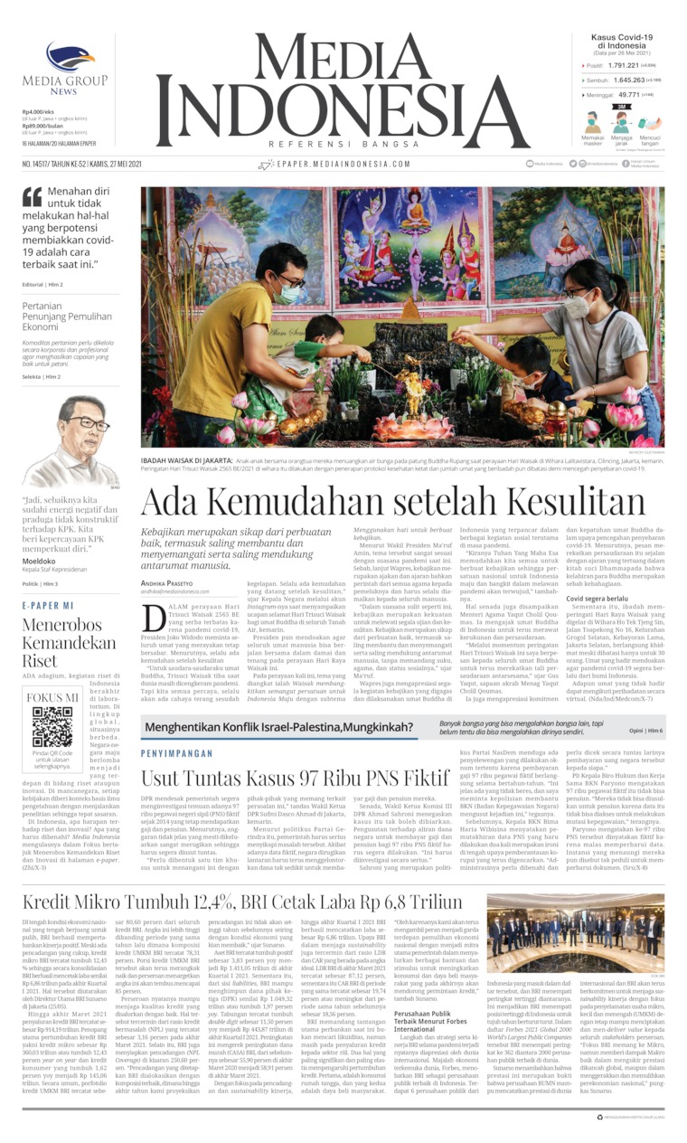 Media Indonesia Newspaper 27 May 21 Gramedia Digital