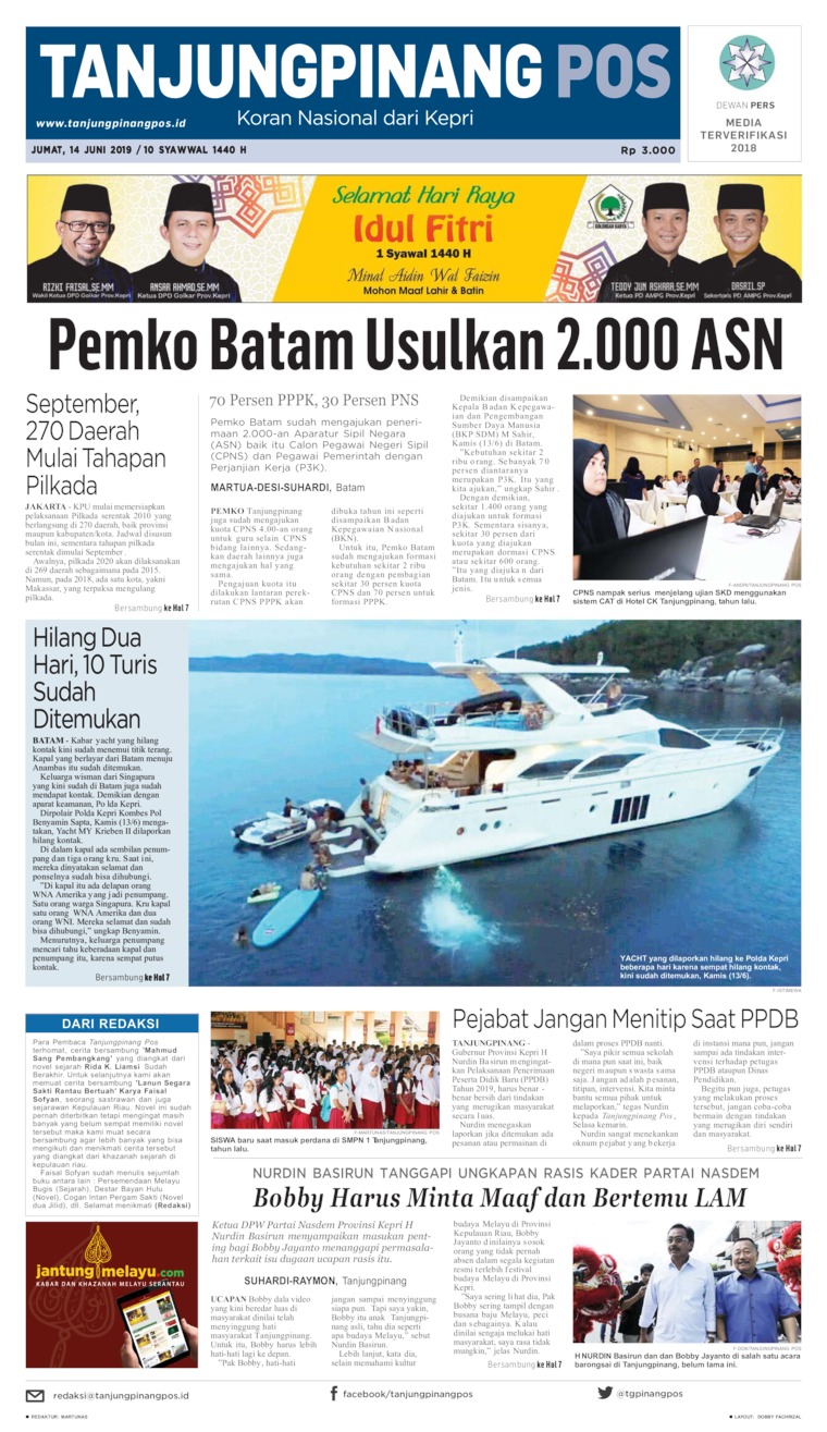 Tanjungpinang Pos Newspaper 14 June 2019 - Gramedia Digital