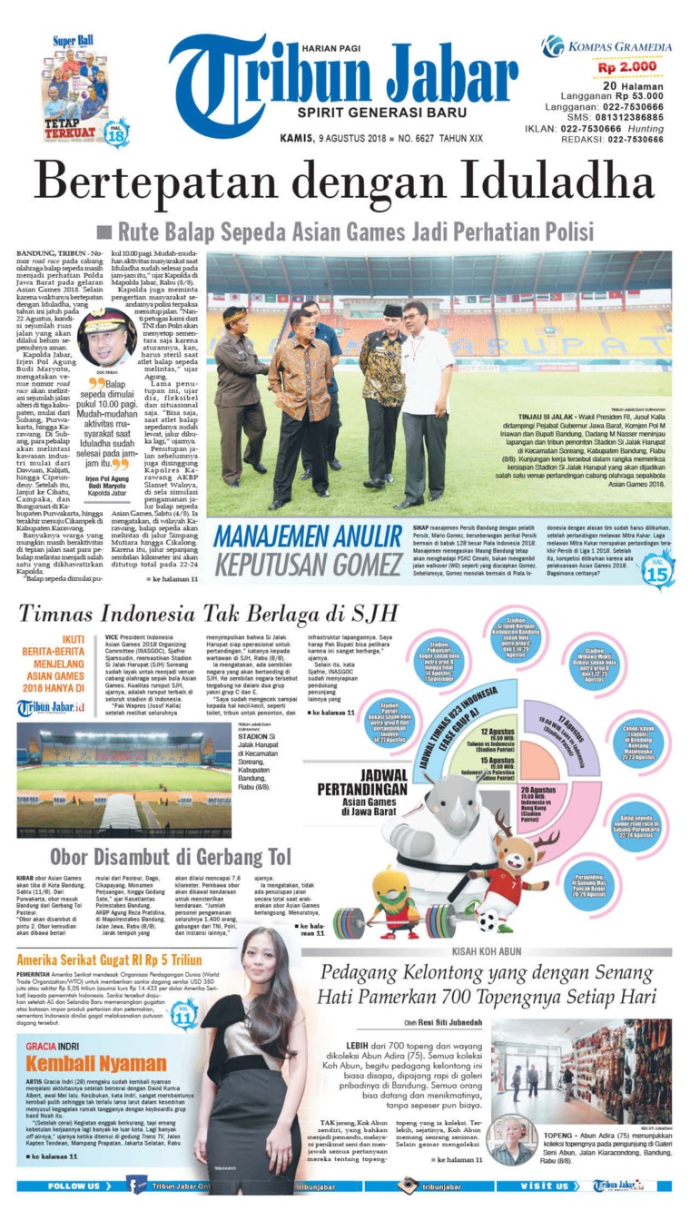 Tribun Jabar Newspaper 09 August 2018 Gramedia Digital