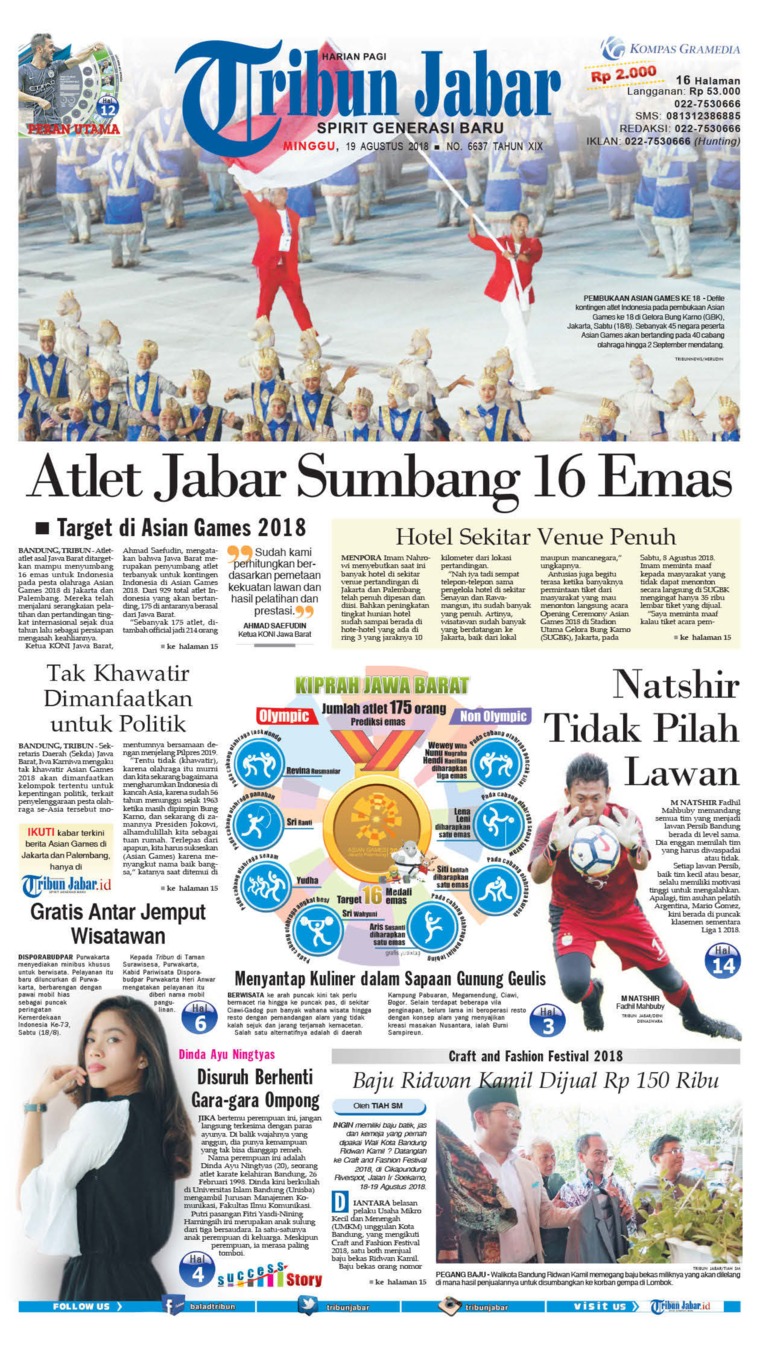 Tribun Jabar Newspaper 19 August 2018 Gramedia Digital