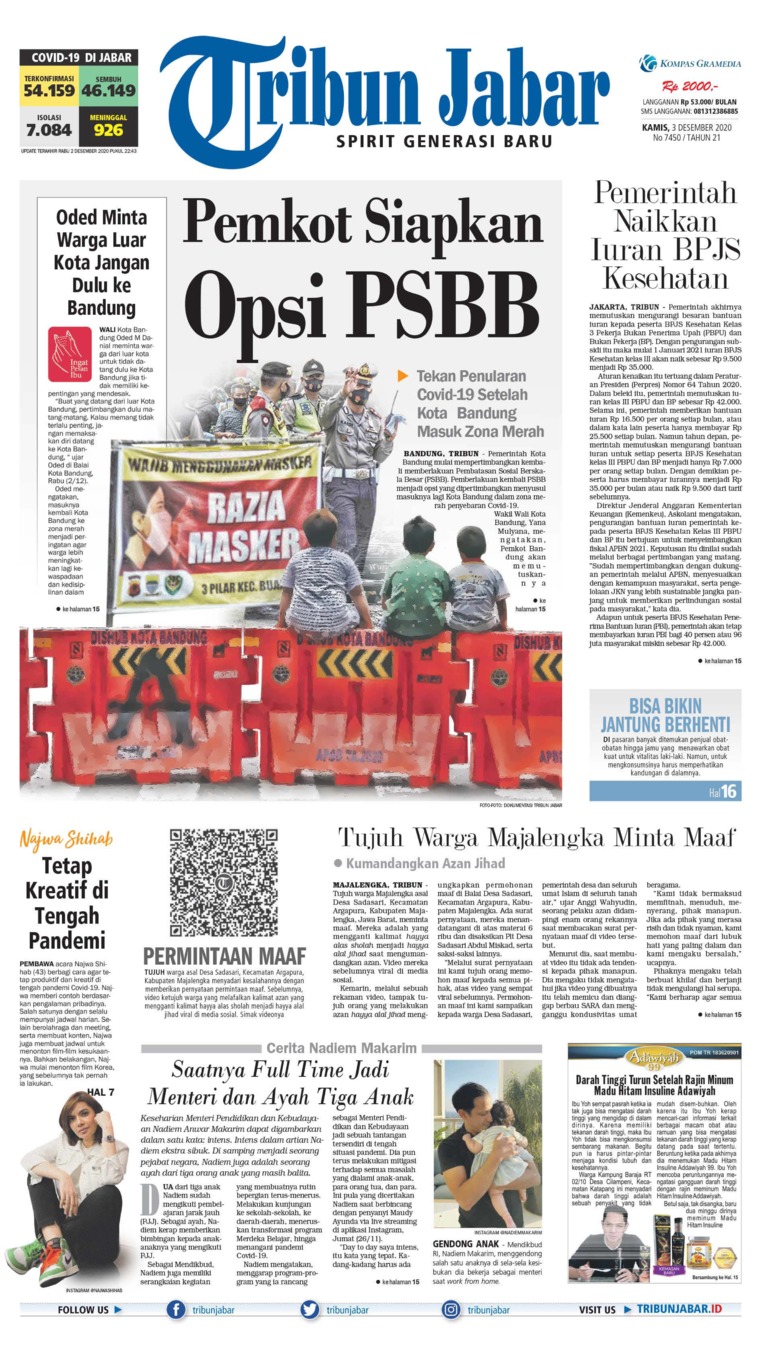 Jual Koran Tribun Jabar 03 Desember 2020 Gramedia Digital Indonesia