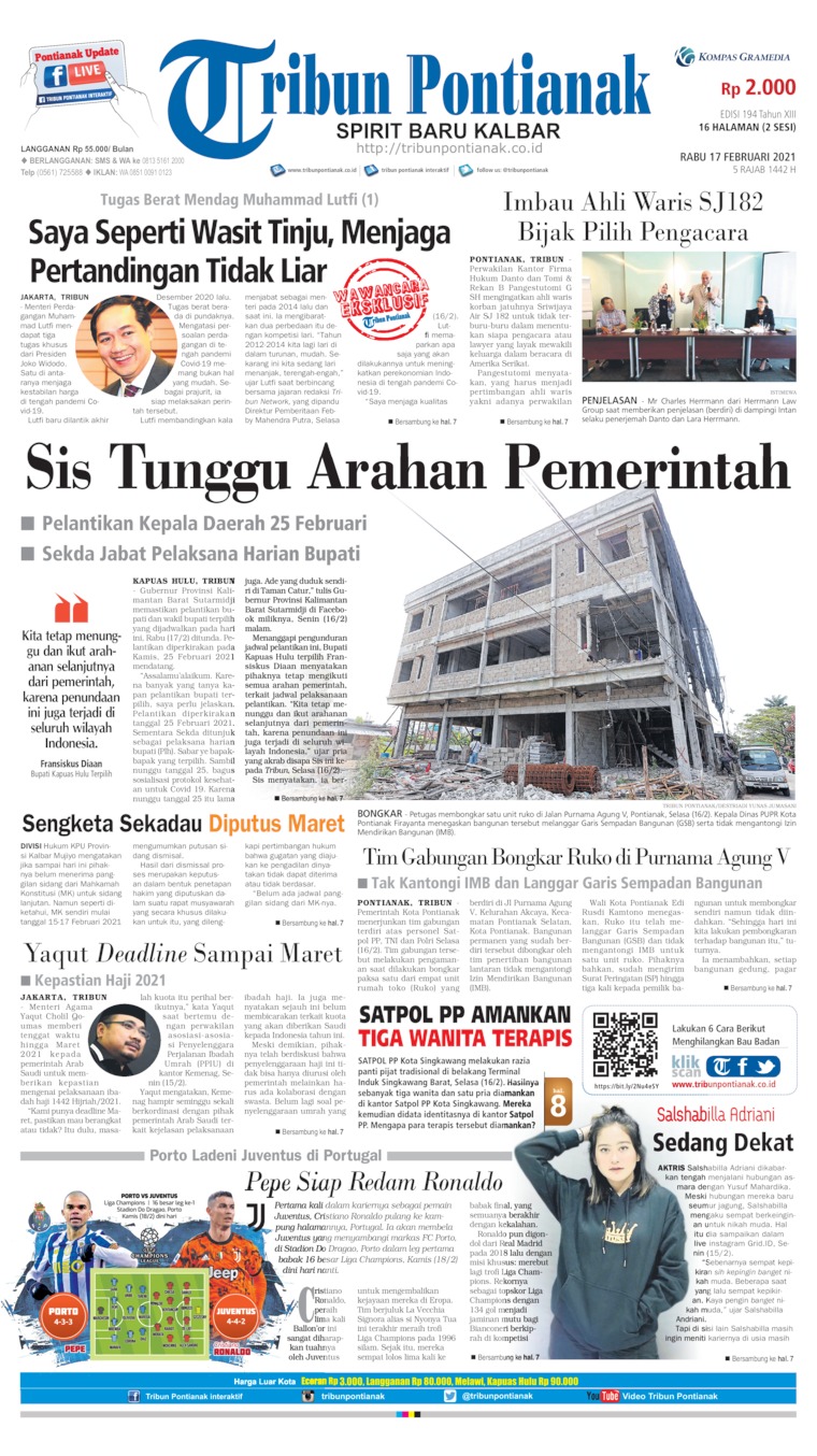 Jual Koran Tribun Pontianak 17 Februari 2021 - Gramedia Digital 