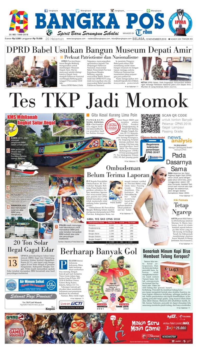 Bangka Pos Newspaper 13 November 2018 Gramedia Digital