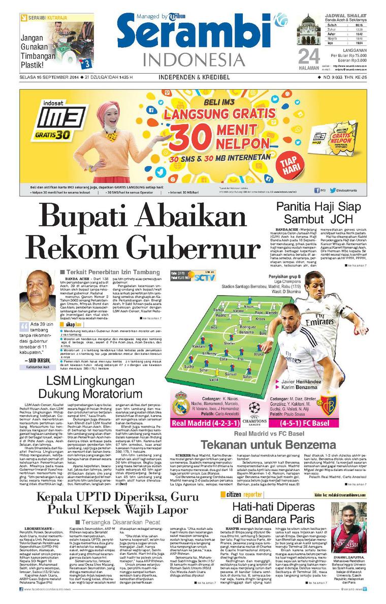 Koran Serambi Indonesia 16 September 