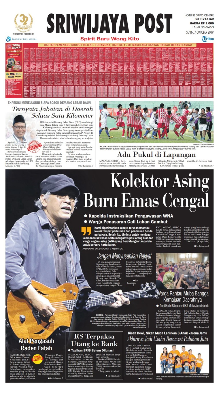 Sriwijaya Post Newspaper 07 October 2019 Gramedia Digital