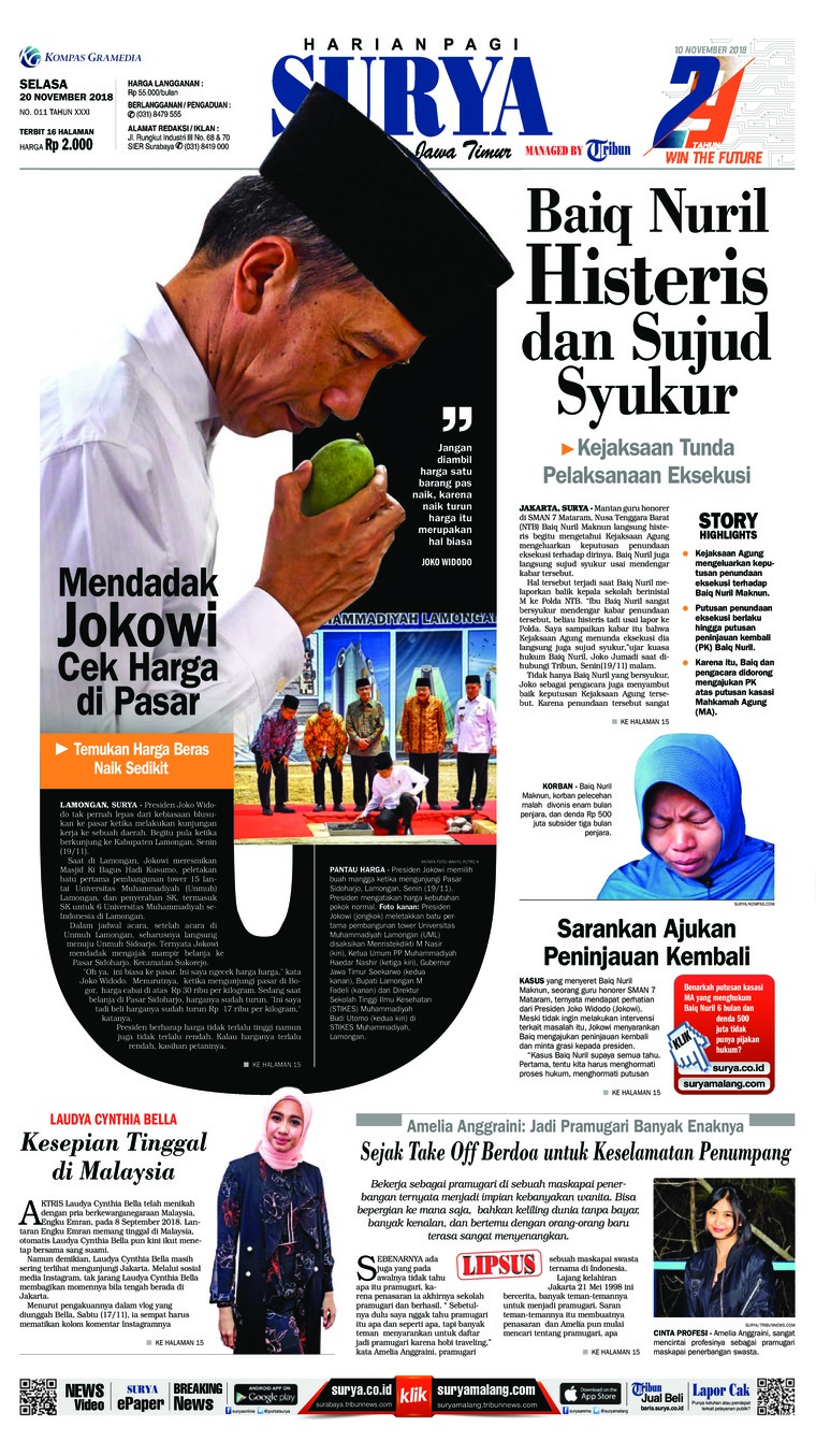 Surya Newspaper 20 November 2018 Gramedia Digital