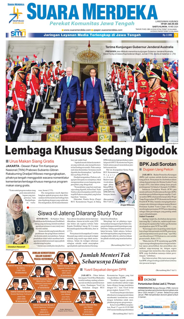 Jual Koran Suara Merdeka  18 MAY 2024 Karya Suara Merdeka