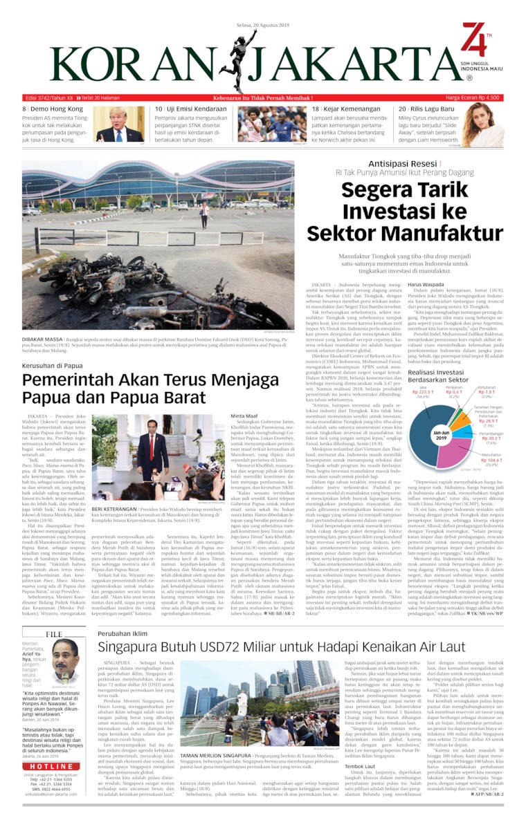 Koran Jakarta Newspaper 20 August 2019 Gramedia Digital