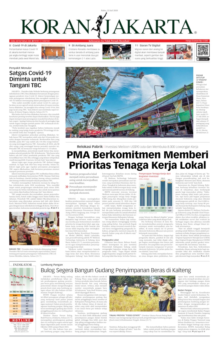 Koran Jakarta Newspaper 22 July 2020 Gramedia Digital