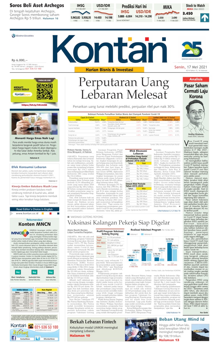 Koran Kontan Newspaper 17 May 21 Gramedia Digital